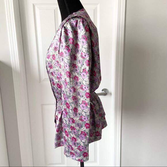 Vintage 80s Florentine Floral Print Peplum  Hem Blouse - Picture 2 of 16